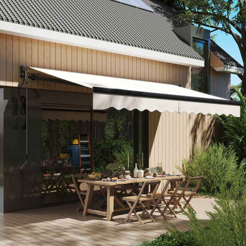 Outsunny 3.5 x 3(m) Electric Awning with Remote Controller, Aluminium Frame DIY Retractable Awning, UPF30+ Sun Shade Canopy for Garden Patio Deck Door Window, Beige