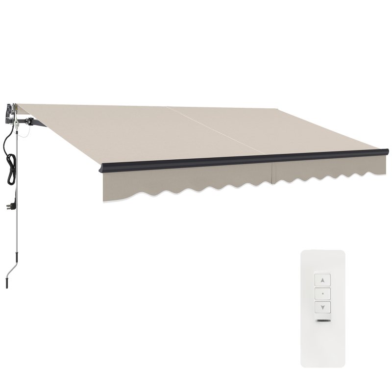 Outsunny 3.5 x 3(m) Electric Awning with Remote Controller, Aluminium Frame DIY Retractable Awning, UPF30+ Sun Shade Canopy for Garden Patio Deck Door Window, Beige
