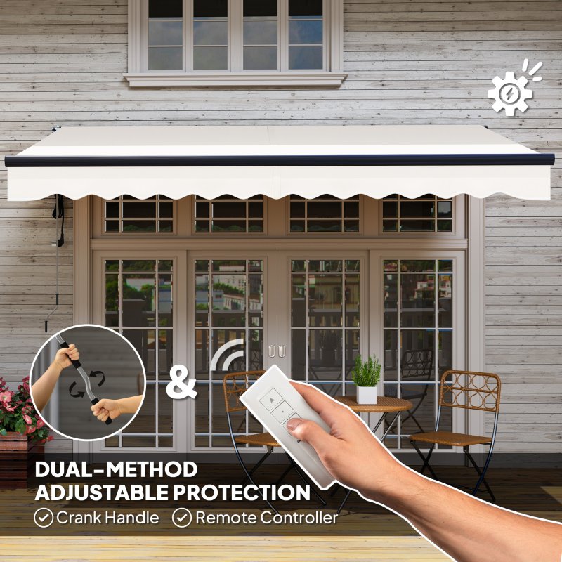 Outsunny 3.5 x 3(m) Electric Awning with Remote Controller, Aluminium Frame DIY Retractable Awning, UPF30+ Sun Shade Canopy for Garden Patio Deck Door Window, Beige