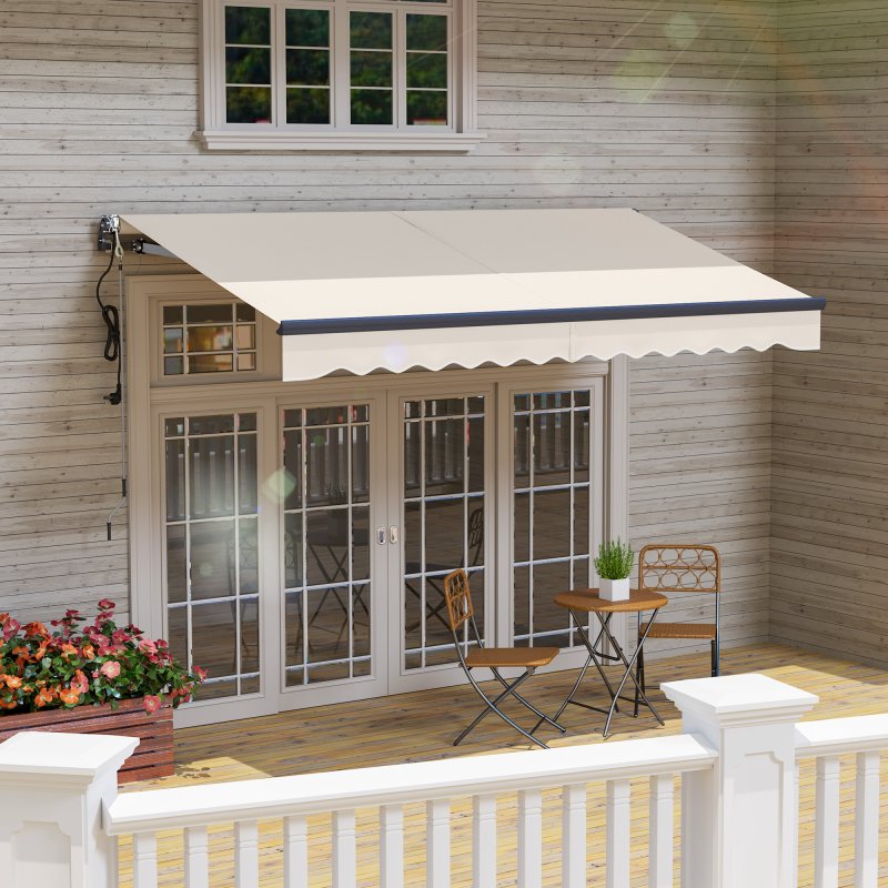 Outsunny 3.5 x 3(m) Electric Awning with Remote Controller, Aluminium Frame DIY Retractable Awning, UPF30+ Sun Shade Canopy for Garden Patio Deck Door Window, Beige