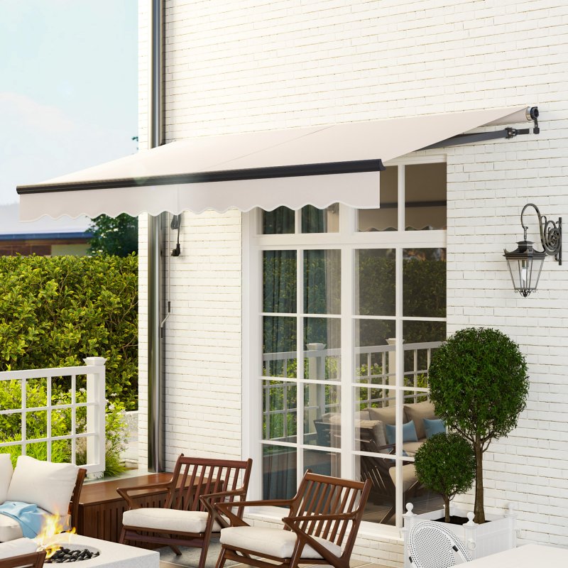 Outsunny 3.5 x 3(m) Electric Awning with Remote Controller, Aluminium Frame DIY Retractable Awning, UPF30+ Sun Shade Canopy for Garden Patio Deck Door Window, Beige