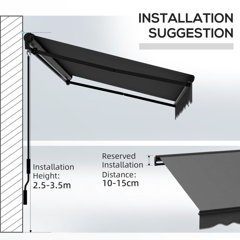 Outsunny 3 x 2m Electric Awning with Remote Controller, Aluminium Frame Retractable Awning, Half Cassette Sun Canopies for Patio Deck Door Window, Dark Grey