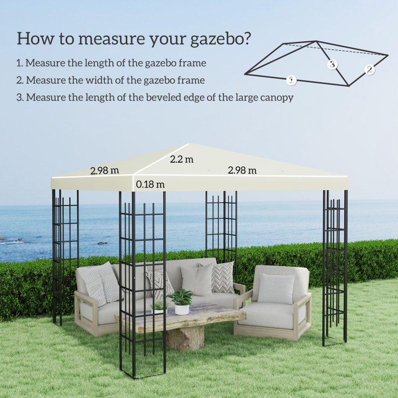 Outsunny 3 x 3(m) Gazebo Canopy Replacement Cover, Garden Gazebo Roof Replacement with Drain Holes, Water Resistant PVC Coating, 370g/㎡, UPF30+, TOP COVER ONLY