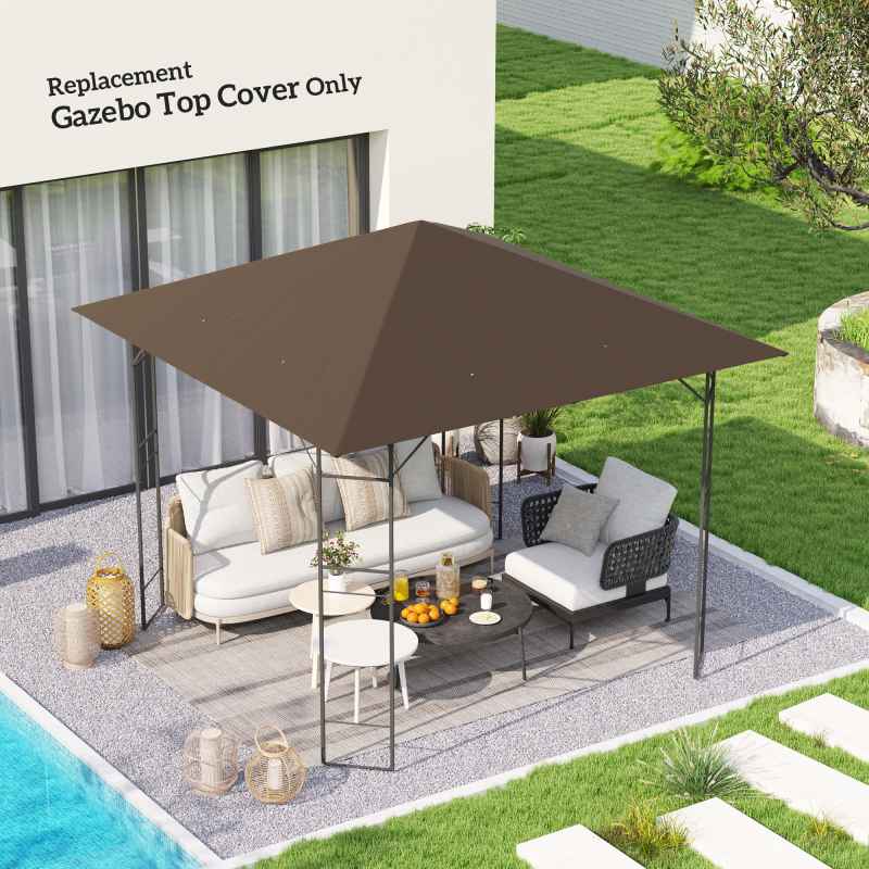 Outsunny 3 x 3(m) Gazebo Canopy Replacement Cover, Garden Gazebo Roof Replacement with Drain Holes, Water-resistant Plastic Coating, 370g/㎡, UPF30+, TOP COVER ONLY