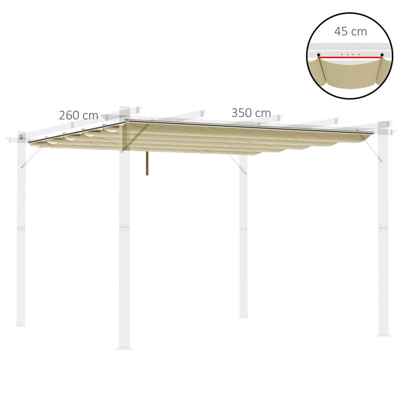 Outsunny Retractable Pergola Shade Cover, Replacement Canopy Fabric for 4 x 3 (m) Pergola, Gazebo Retractable Roof, Beige