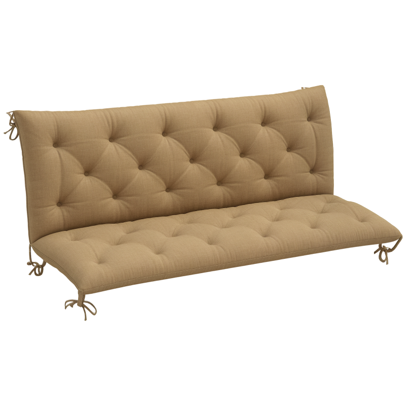 Outsunny 3 Seater Bench Pad, Garden Chair Cushion with Back and Ties for Indoor and Outdoor Use, 98 x 150 cm, Khaki