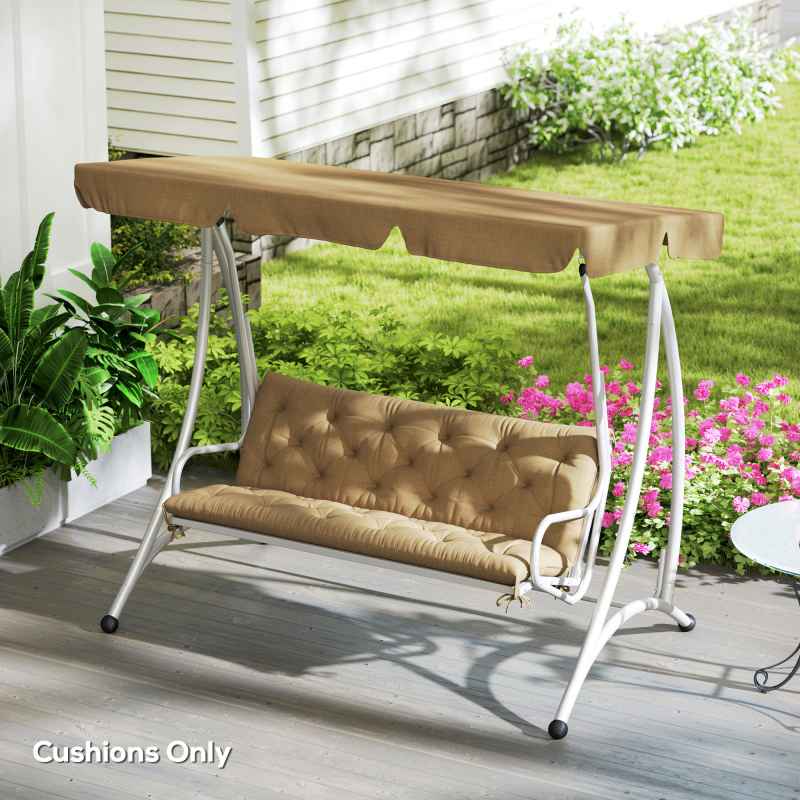 Outsunny 3 Seater Bench Pad, Garden Chair Cushion with Back and Ties for Indoor and Outdoor Use, 98 x 150 cm, Khaki