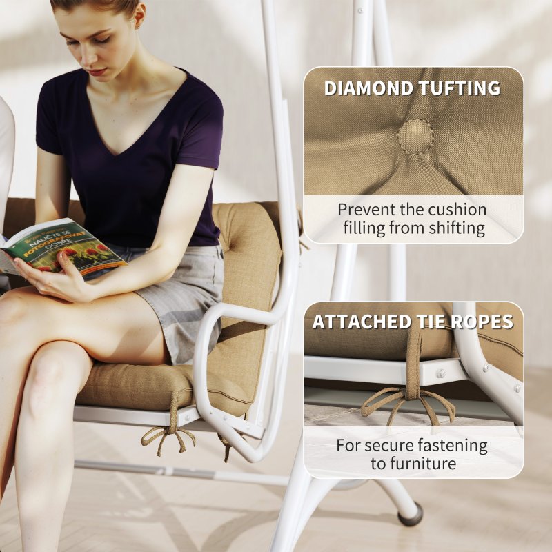 Outsunny 3 Seater Bench Pad, Garden Chair Cushion with Back and Ties for Indoor and Outdoor Use, 98 x 150 cm, Khaki