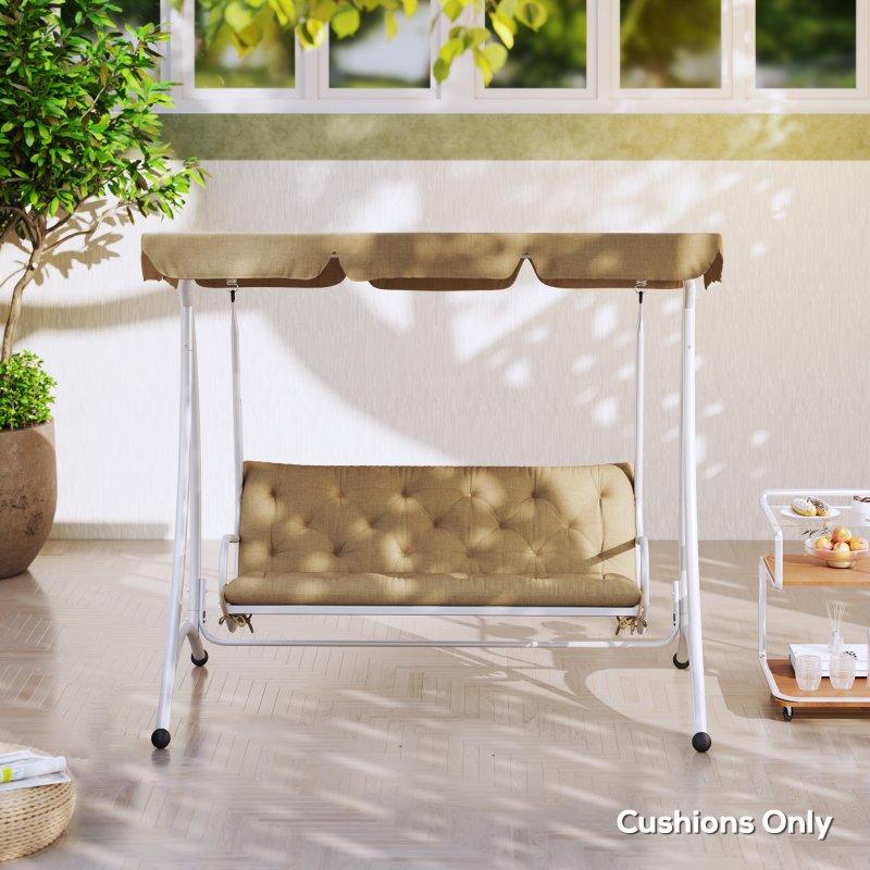 Outsunny 3 Seater Bench Pad, Garden Chair Cushion with Back and Ties for Indoor and Outdoor Use, 98 x 150 cm, Khaki