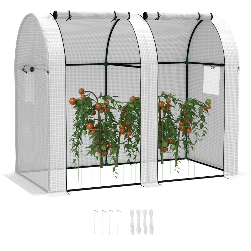 Outsunny Tomato Greenhouse, Garden Growhouse with 2 Roll-up Doors and 4 Mesh Windows, Portable Indoor Outdoor Green House, 185 x 94 x 150cm, White