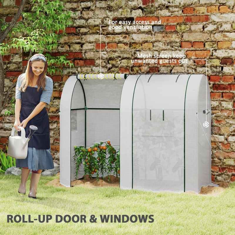 Outsunny Tomato Greenhouse, Garden Growhouse with 2 Roll-up Doors and 4 Mesh Windows, Portable Indoor Outdoor Green House, 185 x 94 x 150cm, White
