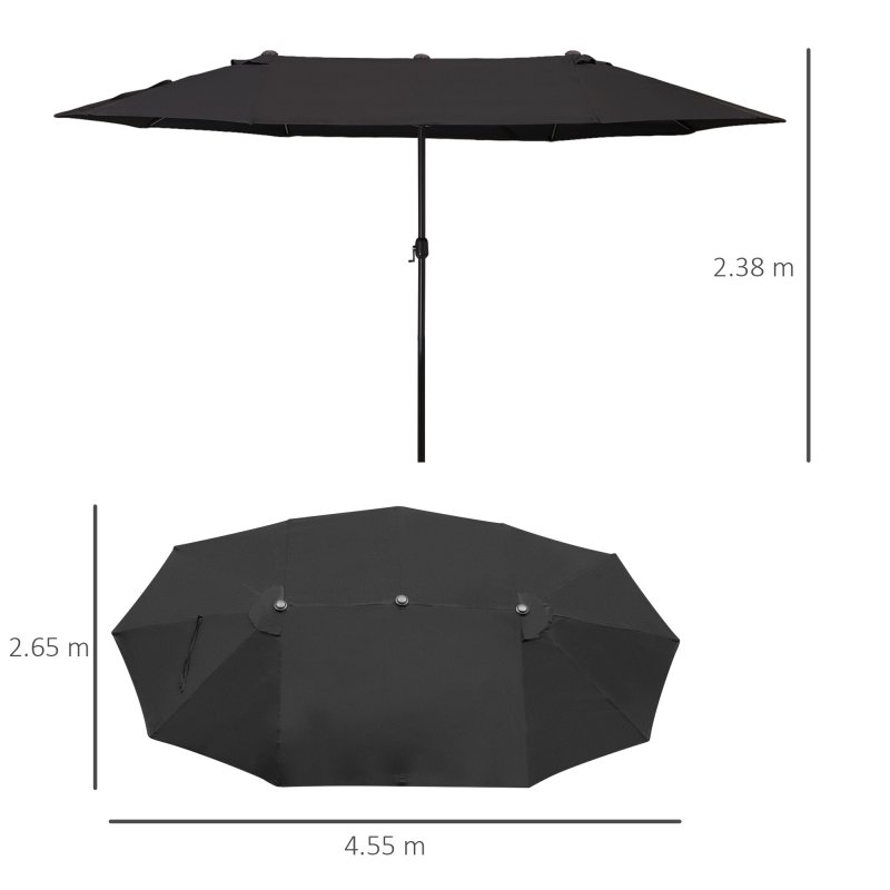 Outsunny 4.6m Garden Parasol Double-Sided Sun Umbrella Patio Market Canopy Shade Outdoor Black - NO BASE