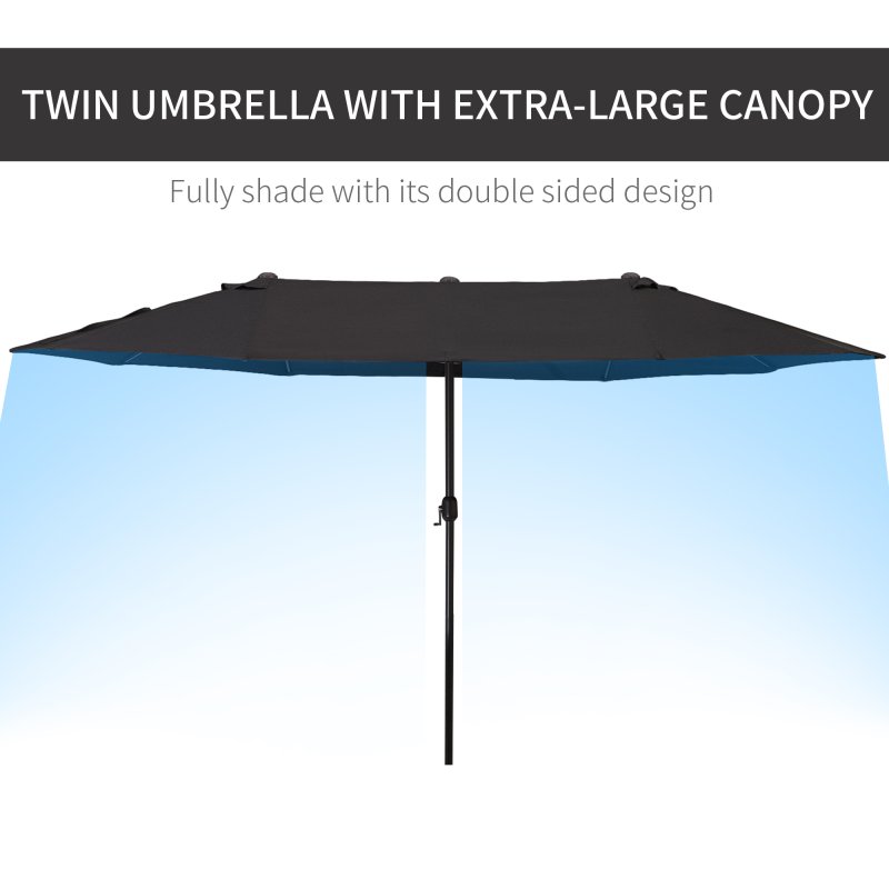 Outsunny 4.6m Garden Parasol Double-Sided Sun Umbrella Patio Market Canopy Shade Outdoor Black - NO BASE