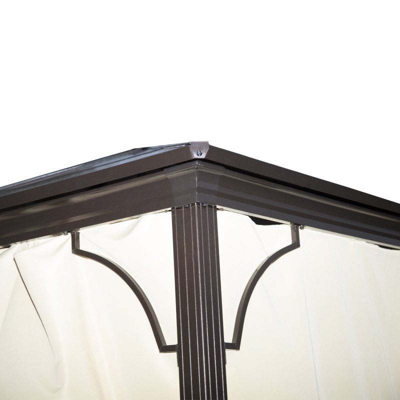 Outsunny 3 x 3(m) Hardtop Gazebo Canopy with Polycarbonate Roof and Aluminium Frame, Garden Pavilion with Mosquito Netting and Curtains, Brown