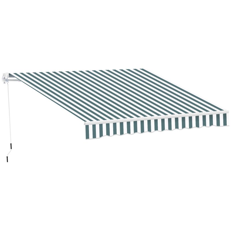 Outsunny 2.5m x 2m Garden Patio Manual Awning Canopy Sun Shade Shelter Retractable with Winding Handle Green and White