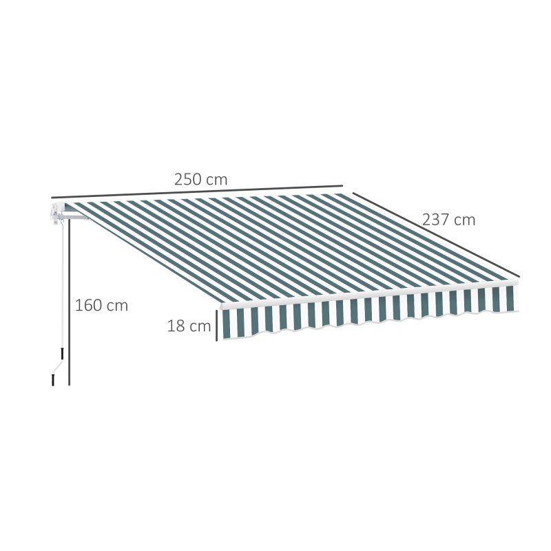 Outsunny 2.5m x 2m Garden Patio Manual Awning Canopy Sun Shade Shelter Retractable with Winding Handle Green and White