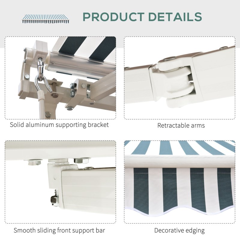 Outsunny 2.5m x 2m Garden Patio Manual Awning Canopy Sun Shade Shelter Retractable with Winding Handle Green and White