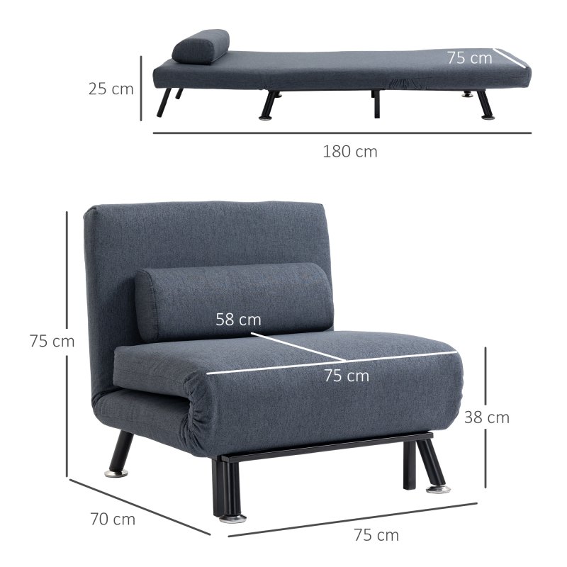 HOMCOM Linen Chair Bed, 3-in-1 Convertible Sleeper Chair with Adjustable Backrest, Pillow, for Living Room, Bedroom