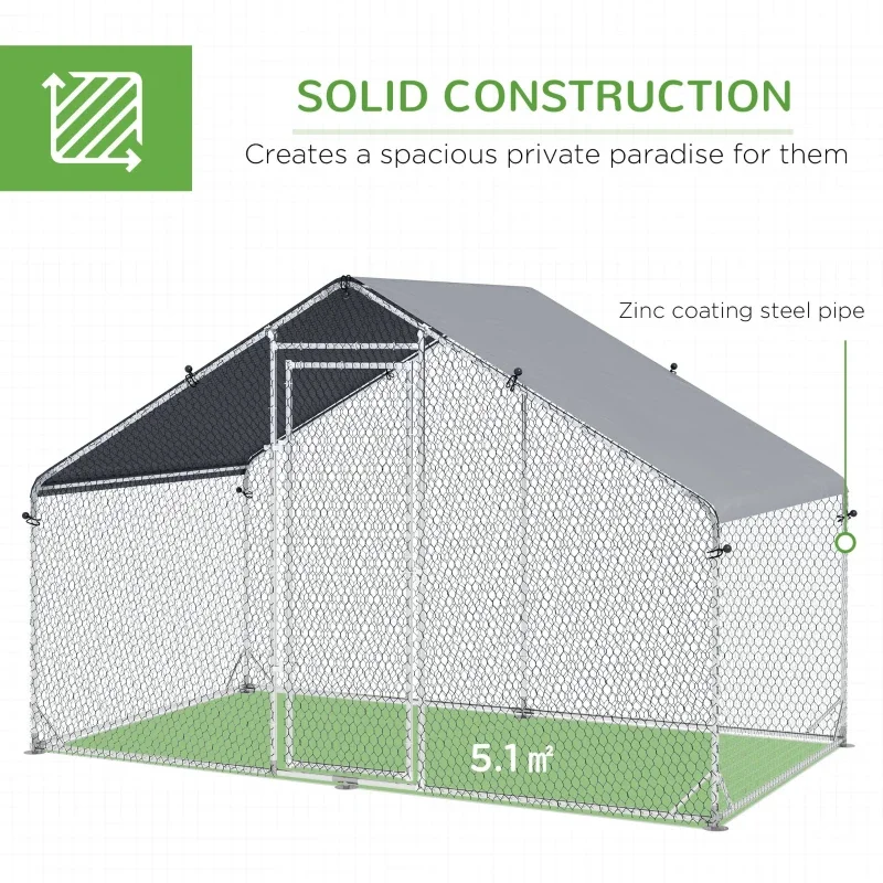 PawHut Walk In Chicken Run Galvanized Chicken Coop Hen Poultry House Cage Rabbit Hutch Pet Playpen Backyard With Water-Resist Cover, 3 x 2 x 2m