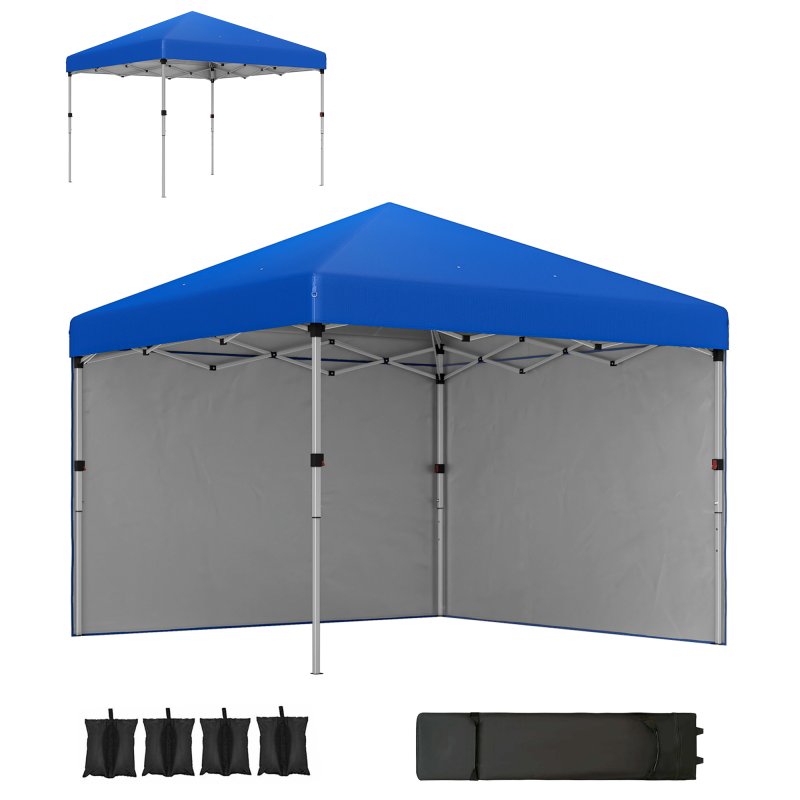 Outsunny 3 x 3 (M) Pop Up Gazebo, UPF 30+ with 2 Sidewalls, Leg Weight Bags and Wheeled Bag, Height Adjustable Party Tent Event Shelter for Garden, Patio, Blue