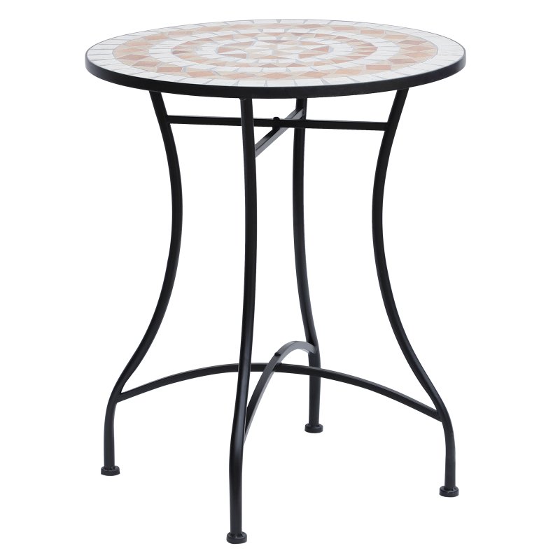 Outsunny 60 cm Mosaic Garden Table, Small Round Outdoor Side Table with Ceramic Top, Plant Stand for Patio, Balcony, Orange and White