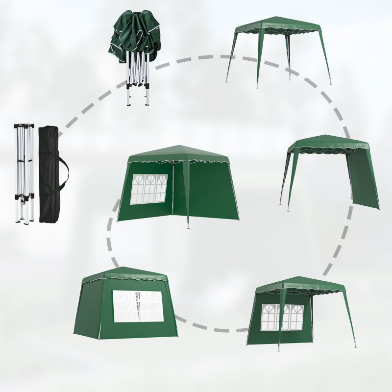 Outsunny 2.4 x 2.4m Pop Up Gazebo Canopy Tent with 2 Sidewalls and Carry Bag, Height Adjustable, UV50+ Party Tent Event Shelter for Garden, Patio, Green