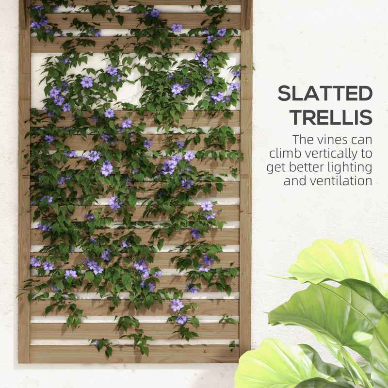 Outsunny Set of 2 Wall Mounted Plant Stand with Trellis, 170cm Wooden Plant Rack with Hanging Planter Shelves and Slatted Trellis for Climbing Plants, for Patio, Balcony, Porch, Natural