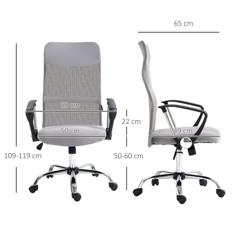 HOMCOM Mesh Office Chair, High Back Computer Desk Chair, Swivel Chair with Height Adjustable, for Home, Light Grey