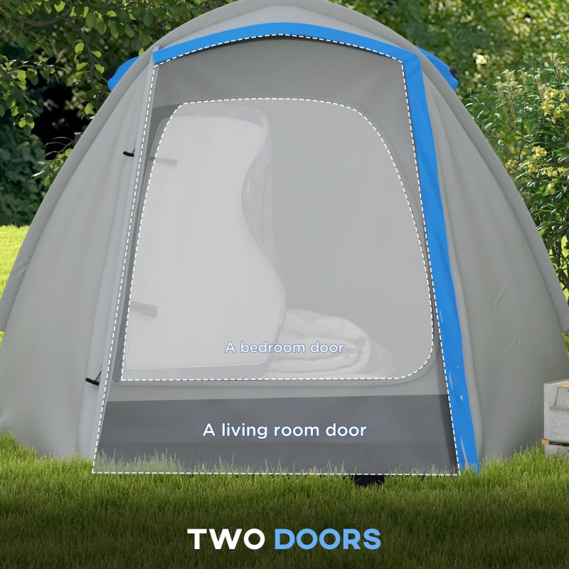 Outsunny 2 Man Camping Tent, Dome Tent with Bedroom and Living Room, 2000mm Waterproof, Portable with Bag, for Fishing Hiking Festival, Blue