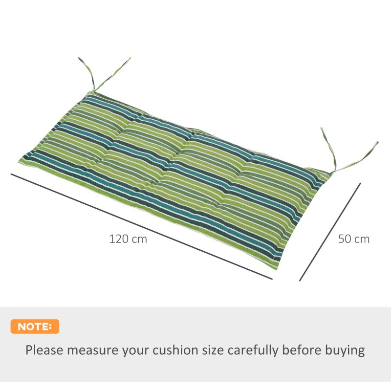 Outsunny Set of 2 Outdoor Garden Patio 2-3 Seater Bench Swing Chair Cushion Seat Pad Mat Replacement 120L x 50W x 5T cm - Green Stripes