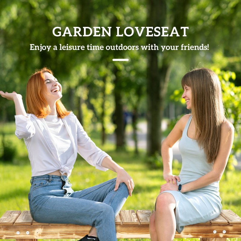 Outsunny 1 Piece 2-seater Outdoor Indoor Wooden Garden Bench Fir Patio Loveseat, 110L x 38W x 35Hcm, Carbonised