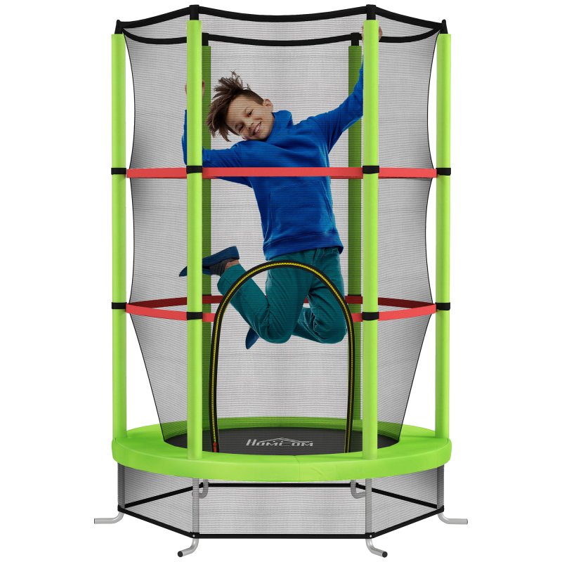 HOMCOM 4.6FT Kids Trampoline for Toddlers Outdoor Indoor w/ Enclosure Net, Steel Frame, for Ages 3-6 Years