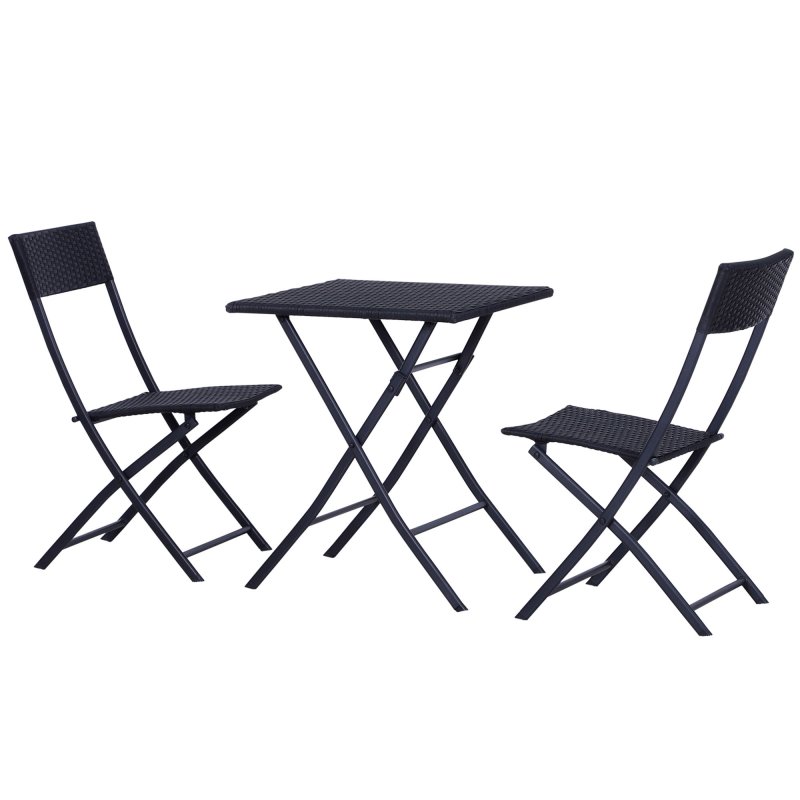 Outsunny 3 Pieces Folding Rattan Bistro Set, Garden Furniture Bistro Set with Folding Garden Table and Chairs, Wicker Balcony Furniture for Outdoor, Patio, Porch, Black