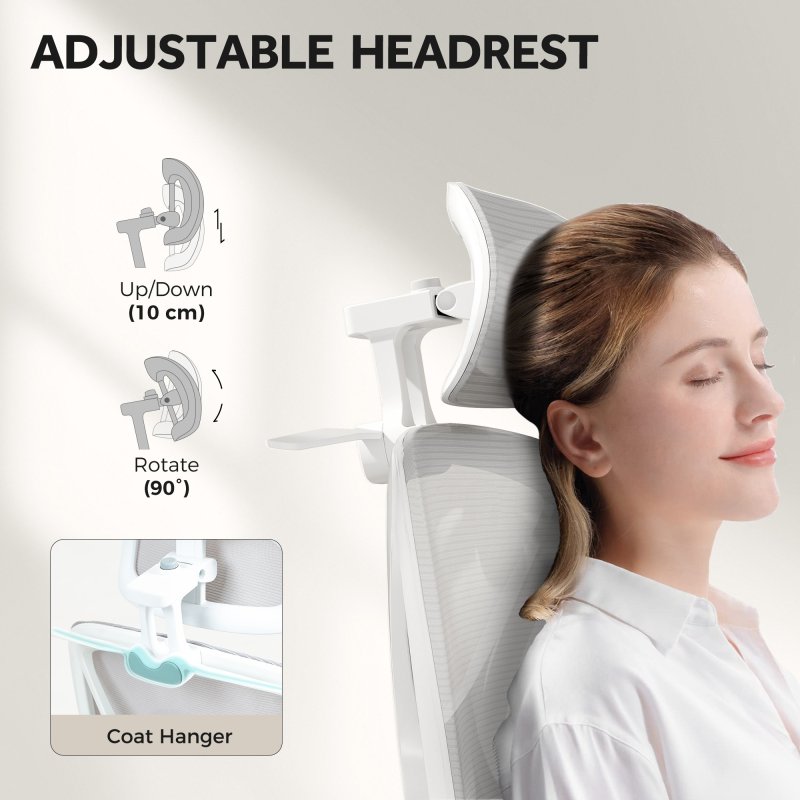 HOMCOM Ergonomic Office Chair, Mesh Desk Chair with 3D Armrests, Rotatable Headrest, Adjustable Lumbar Support, Coat Hanger, Footrest for Home Office, Grey