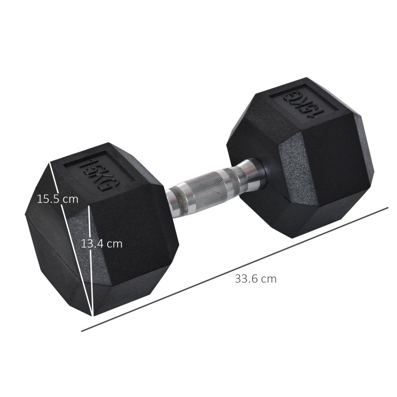 HOMCOM 15KG Single Rubber Hex Dumbbell Portable Hand Weights Dumbbell for Home Gym Workout Fitness