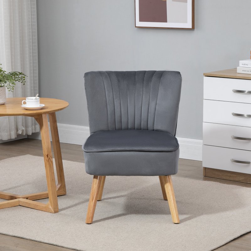 HOMCOM Velvet Accent Chair Occasional Tub Seat Padding Curved Back with Wood Frame Legs Home Furniture Grey