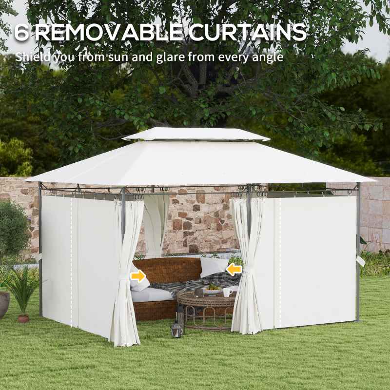 Outsunny 3 x 4m Garden Gazebo with Sides, Double Roof Metal Gazebo, Outdoor Gazebo Canopy Shelter for Patio, Deck, Cream White