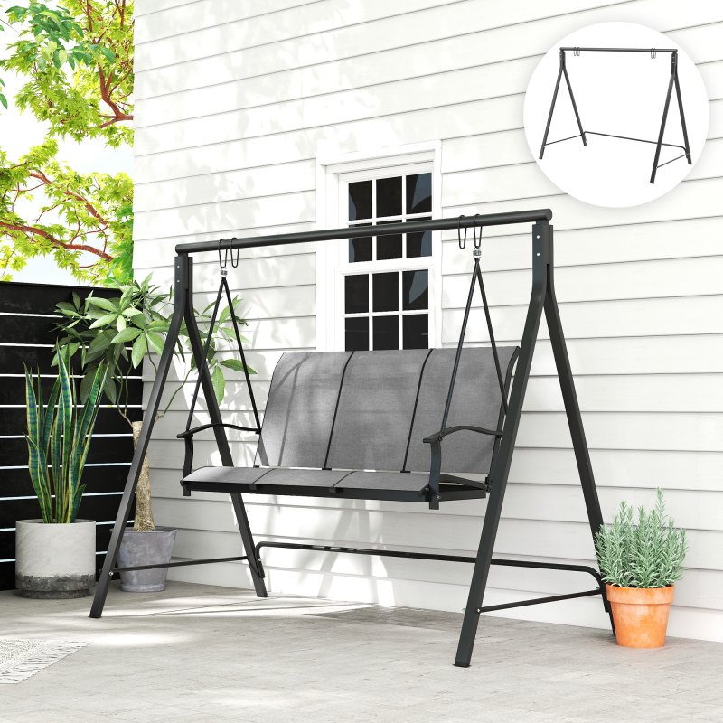 Outsunny Metal Porch Swing Stand, Heavy Duty Swing Frame, Hanging Chair Stand Only, 240kg Weight Capacity for Garden, Patio, Lawn, Playground, Black