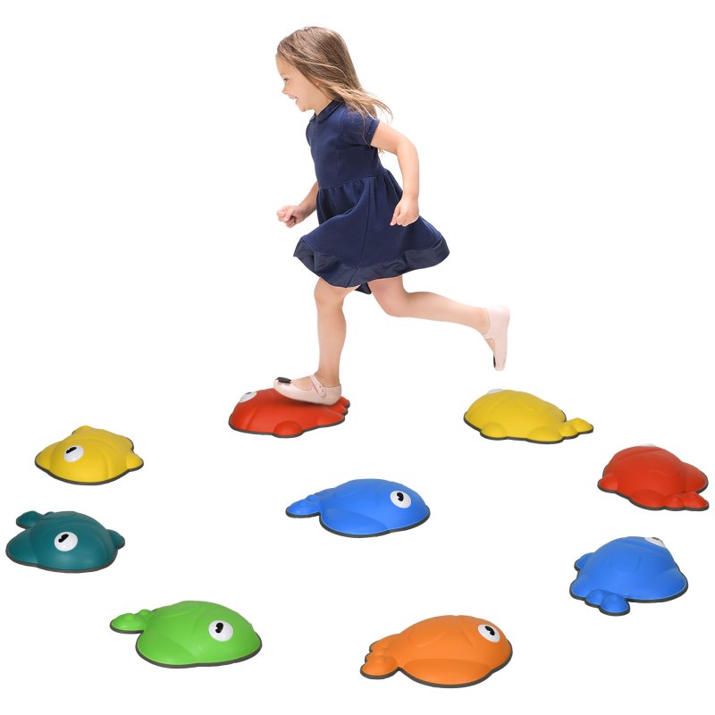 AIYAPLAY Stepping Stones Kids, 9 Pcs Goldfish Shaped Balance Stepping Stones for Sensory with Non-slip Edge, Outdoor Indoor Obstacle Course Stackable Balance Blocks, River Stones