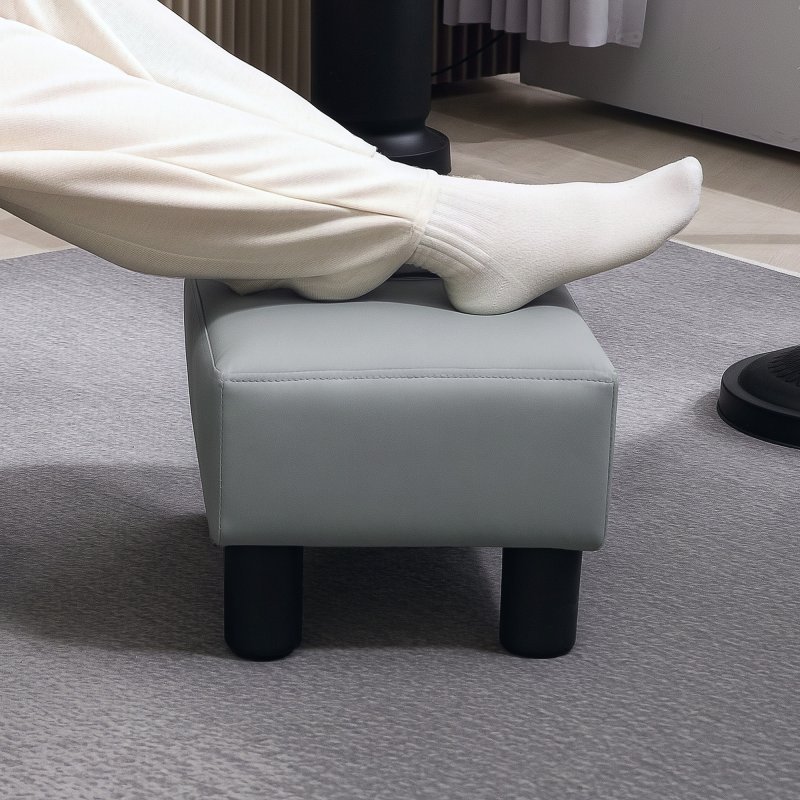 HOMCOM Faux Leather Footstool, Small Foot Rest, Rectangle Sofa Stool for Bedroom Living Room, Grey