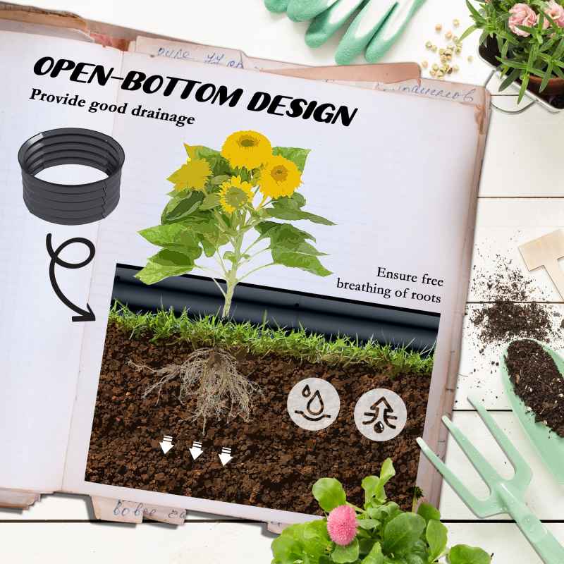 Outsunny Steel Raised Beds for Garden Set of 2, Outdoor Elevated Planter Box with Safety Edging, Easy-to-assemble Stock Tank for Growing Flowers, Herbs and Vegetables, Dark Grey