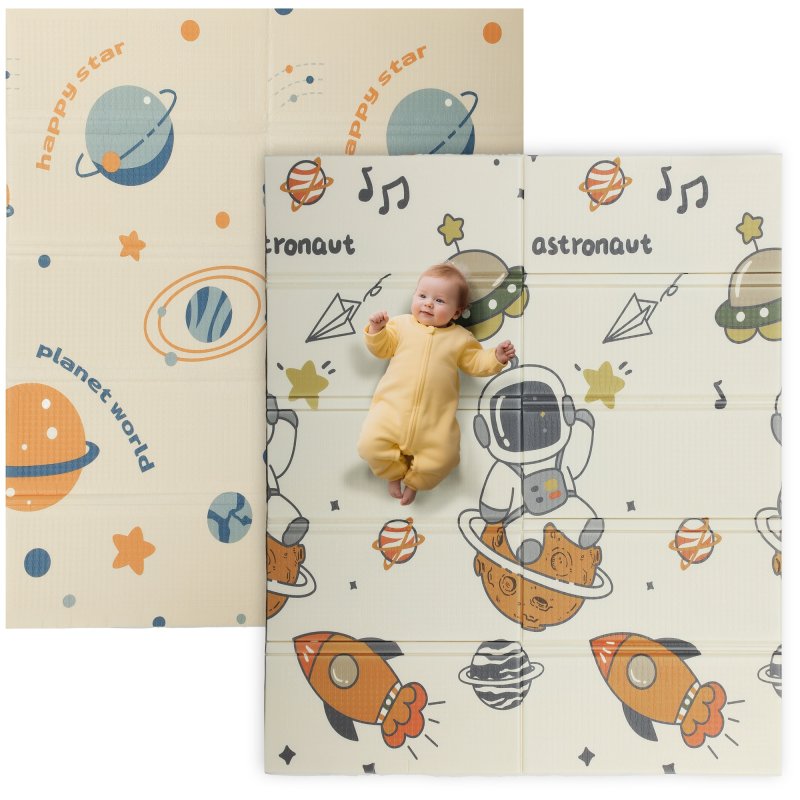 AIYAPLAY Baby Play Mat Double Sided, Foldable & Reversible Activity Playmat, Waterproof Kids Foam Crawling Mat for Outdoor Indoor Playtime Picnics, 177 x 146 x 1.5cm, Astronaut & Planet Theme