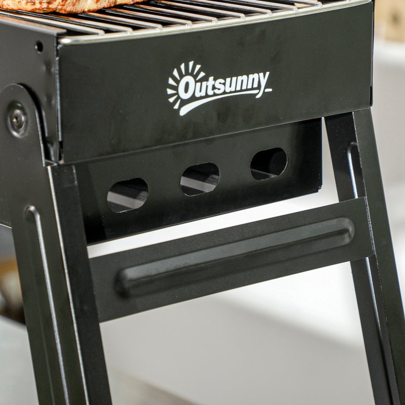 Outsunny Portable Charcoal Grill with Pull-Out Charcoal Basin, Folding Tabletop Barbecue, Compact Camping BBQ, Galvanised Metal, 73 x 20 x 35 cm, Black