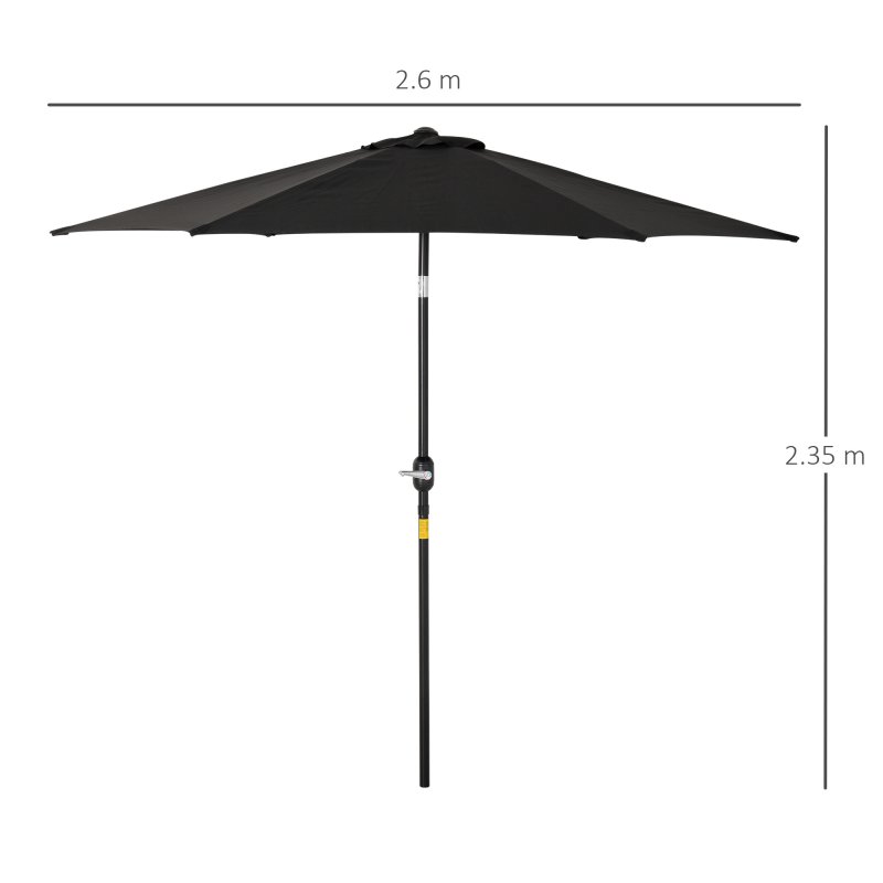 Outsunny 2.6M Garden Parasol Umbrella with Tilt and Crank, Outdoor Sun Parasol Sunshade Shelter with Aluminium Frame, Black