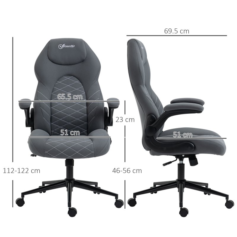 Vinsetto Gaming Chair, Office Desk Chair, Comfy Computer Chair with Adjustable Arms and Rolling Wheels for Home Work Study, Charcooal Grey