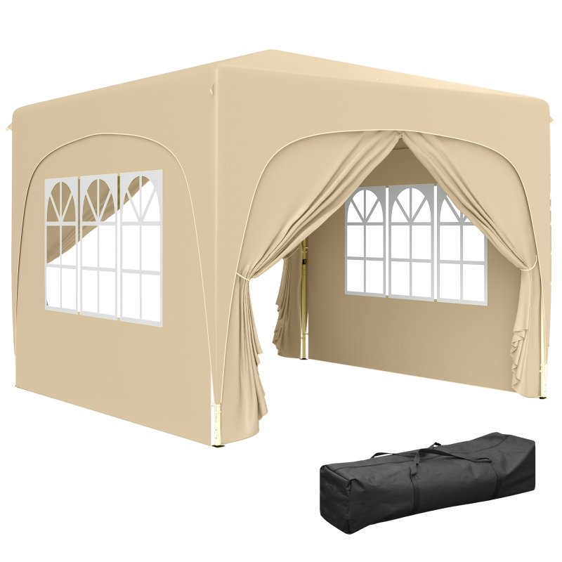 Outsunny 3 x 3(m) Pop Up Gazebo with Sides and Carry Bag, UPF50+, Height Adjustable Party Tent Instant Event Shelter for Garden, Outdoor, Patio, Sand