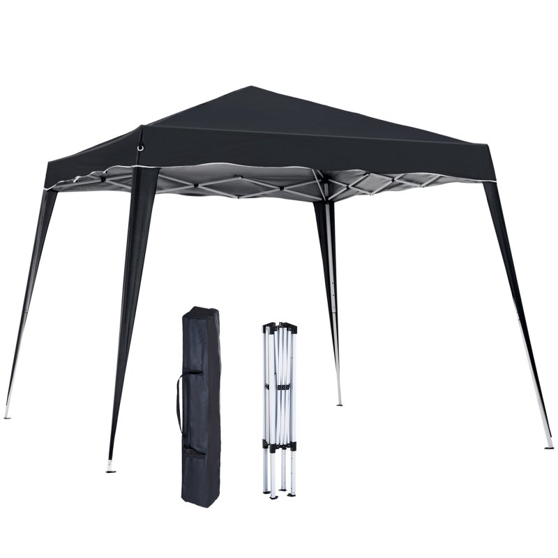 Outsunny 3 M x 3 M Base/ 2.5 M x 2.5 M Top Pop Up Gazebo, 2 Person Setup Instant with Carry Bag, Height Adjustable Slant Leg Party Tent Instant Event Shelter for Garden, Patio, Black