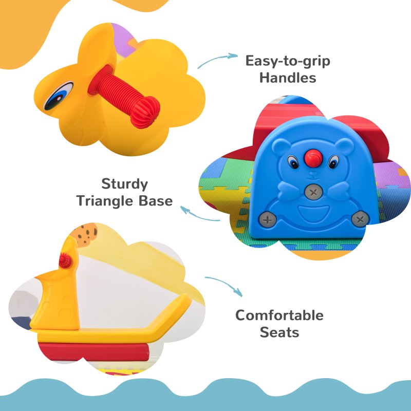 HOMCOM Seesaw for Children, Teeter Totter with Easy-Grip Handles for 1-4 Years, Indoor Outdoor Playground Equipment with 2 Seats, Multicolour