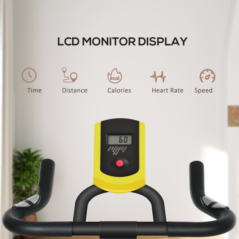 SPORTNOW Indoor Exercise Bike, Stationary Bike, Cycling Machine with Adjustable Seat and Resistance, Heart Rate Sensor, for Home Gym Workout, 8kg Flywheel, Yellow