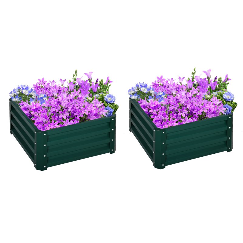 Outsunny Set of 2 Raised Garden Bed, Outdoor Planter Box with Galvanised Steel Frame for Growing Vegetables, Flowers and Herbs, 60 x 60 x 30.5 cm, Green